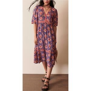 Ba&sh Size Large Vally Block Print Floral Maxi Dress V-neckline